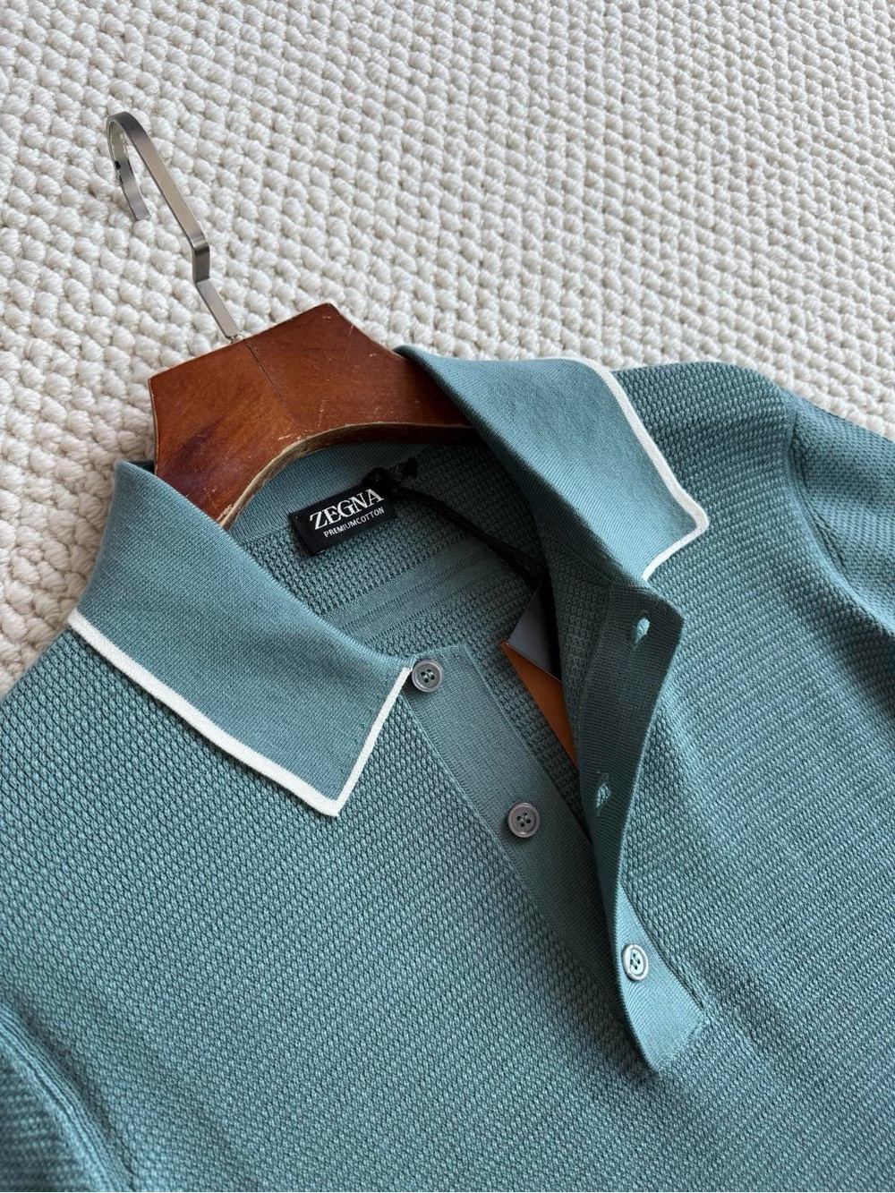 NWOT Zegna Men’s Premium Cotton Short-Sleeve Polo Shirt in Blue, Size S/M/L/XL - Picture 4 of 16